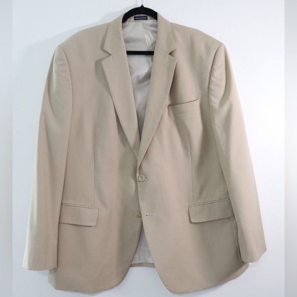 Stafford Men's Beige Polyester Rayon Sport two button Coat Blazer Size 46R
